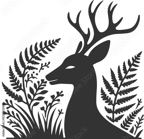 Black roe deer wild animal vector drawing silhouette