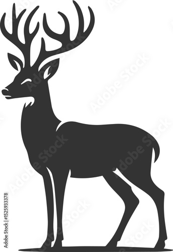Black roe deer wild animal vector drawing silhouette