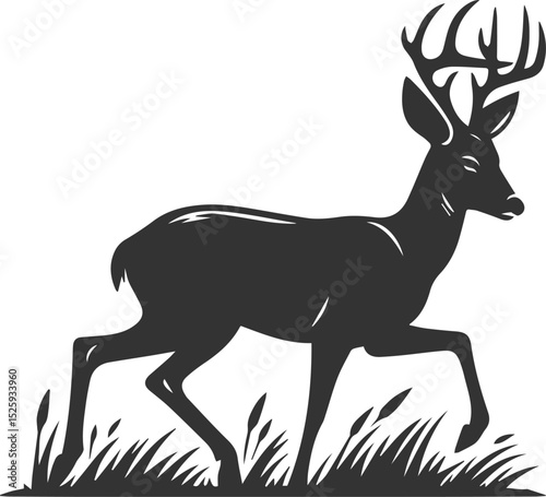 Black roe deer wild animal vector drawing silhouette