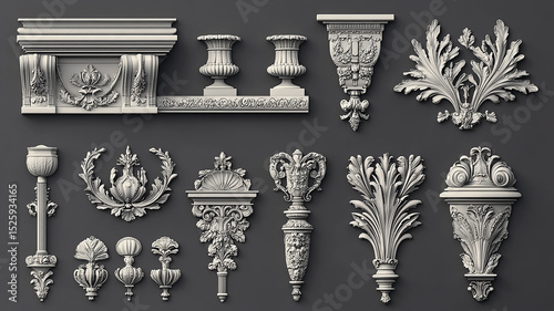 A set of different architectural decorative elements