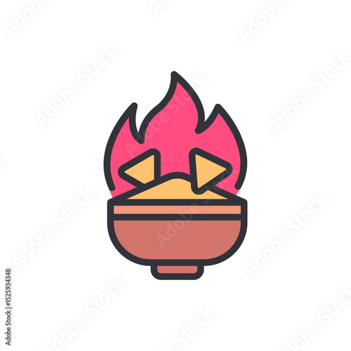 Bowl Of Spicy Nachos With Flaming Texture On Transparent Display