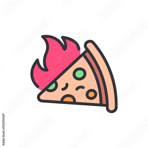 Cartoon Pizza Slice With Flames Illustration On Transparent Background