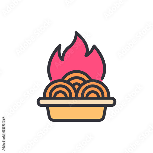 Stylized Noodles On Fire Food Concept Isolated On Transparent