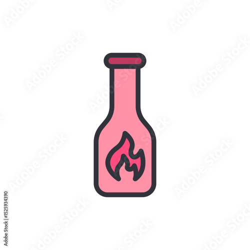 Iconic Illustration Of A Bottle With Fiery Content On Transparent Base