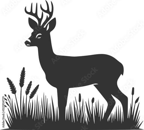 Black roe deer wild animal vector drawing silhouette