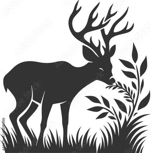 Black roe deer wild animal vector drawing silhouette