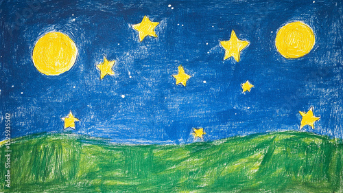 A Simple Children's Drawing Of Stars in the sky