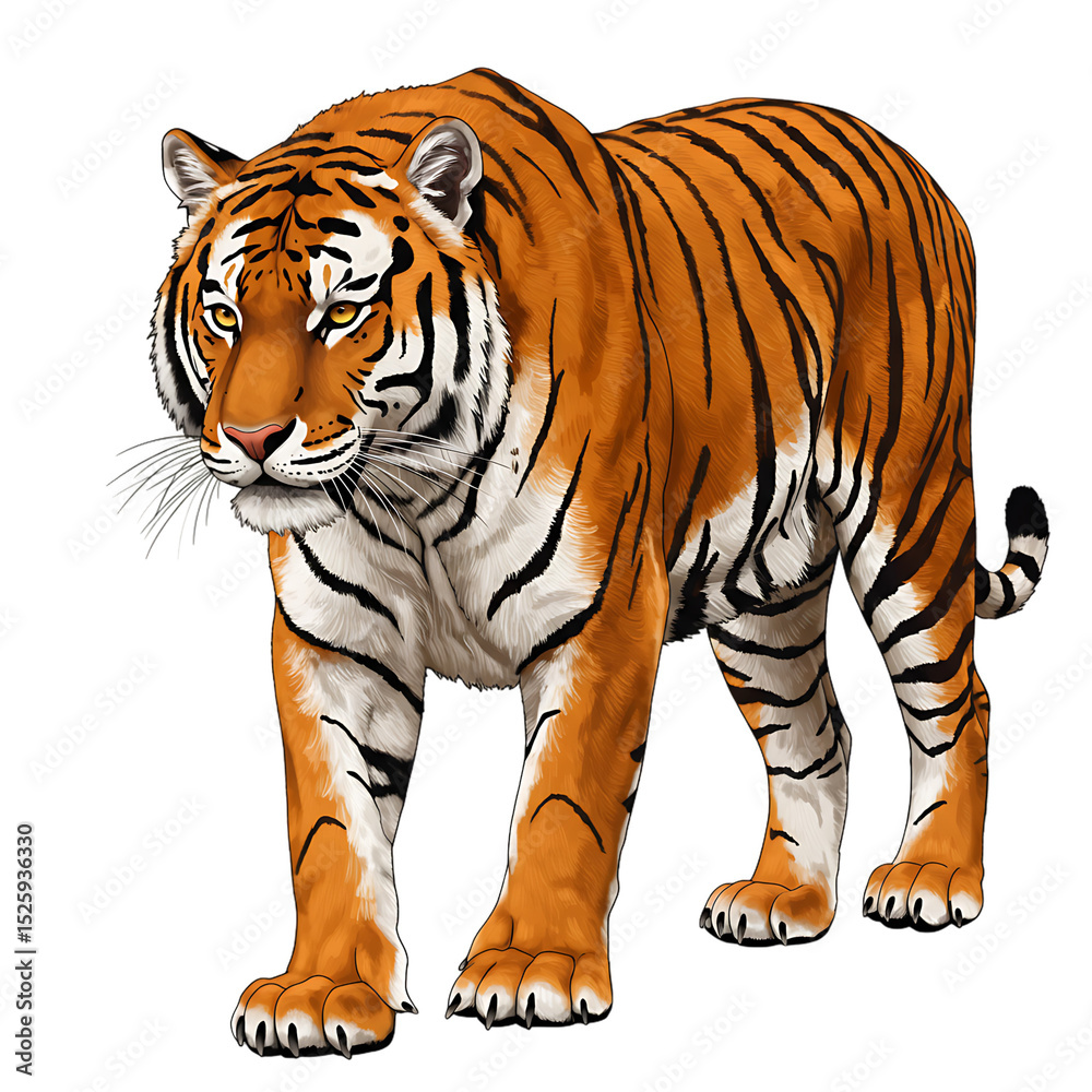 Obraz premium Tiger Isolated PNG – Cute Wild Animal Illustration on Transparent Background.