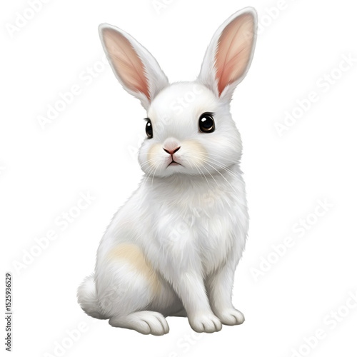 Cute White Bunny PNG, Realistic Rabbit Clipart with Transparent Background . photo