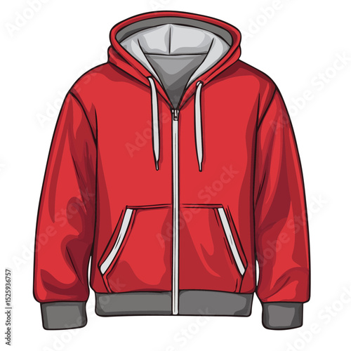Zip-up Hoodie illustration vector 2D flat, isolated on a white background.