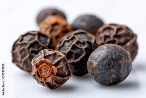 Black pepper seeds on a white background photo