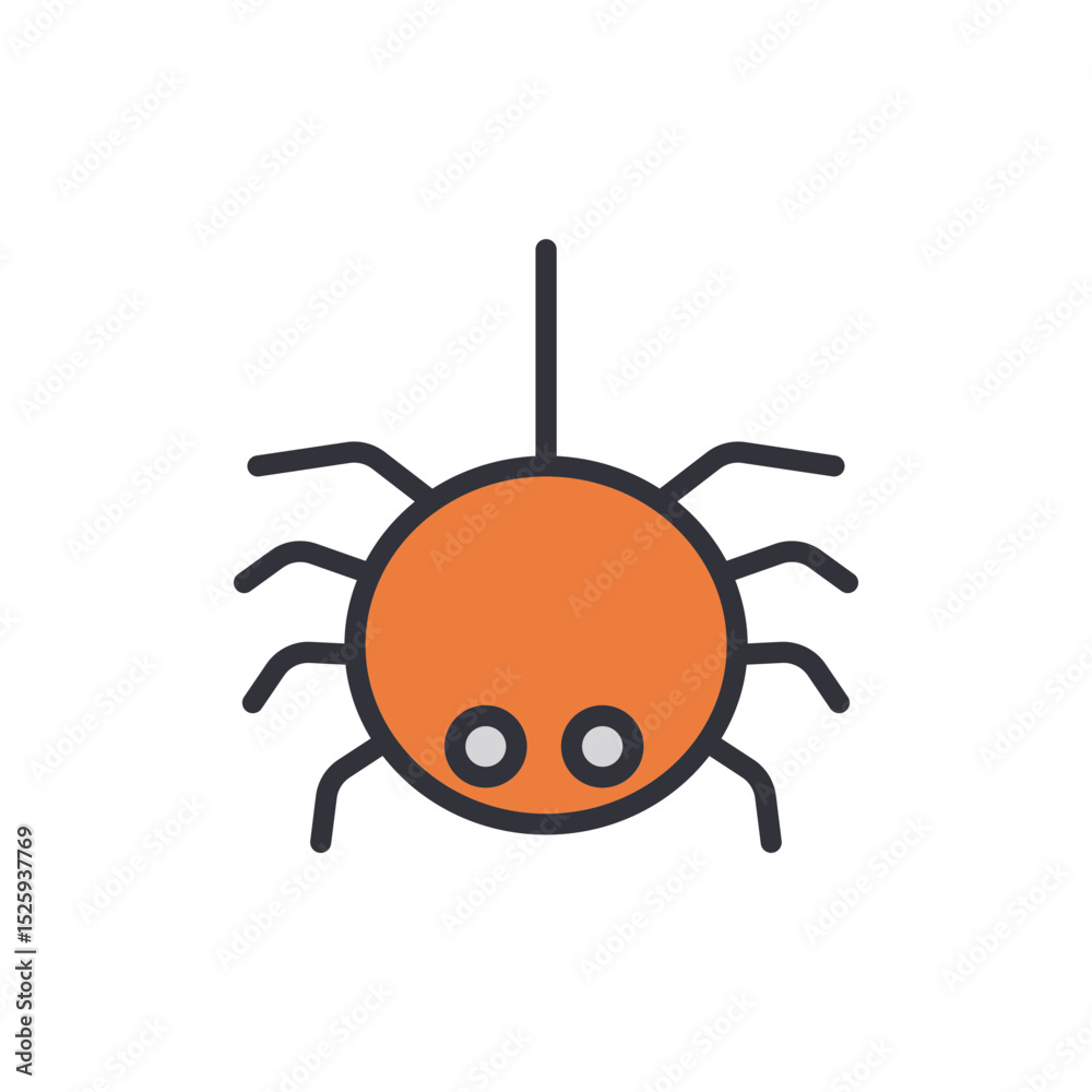 Obraz premium Creepy Orange Spider Hanging For Halloween Celebration Icon Illustration