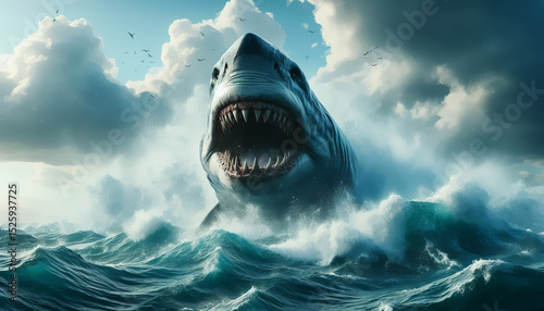 Megalodon, the ocean waves with powerful jaws
