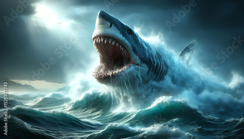 Megalodon, the ocean waves with powerful jaws
