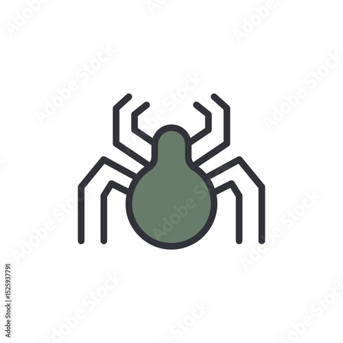 Simple Isolated Illustration Of A Green Spider With Eight Legs