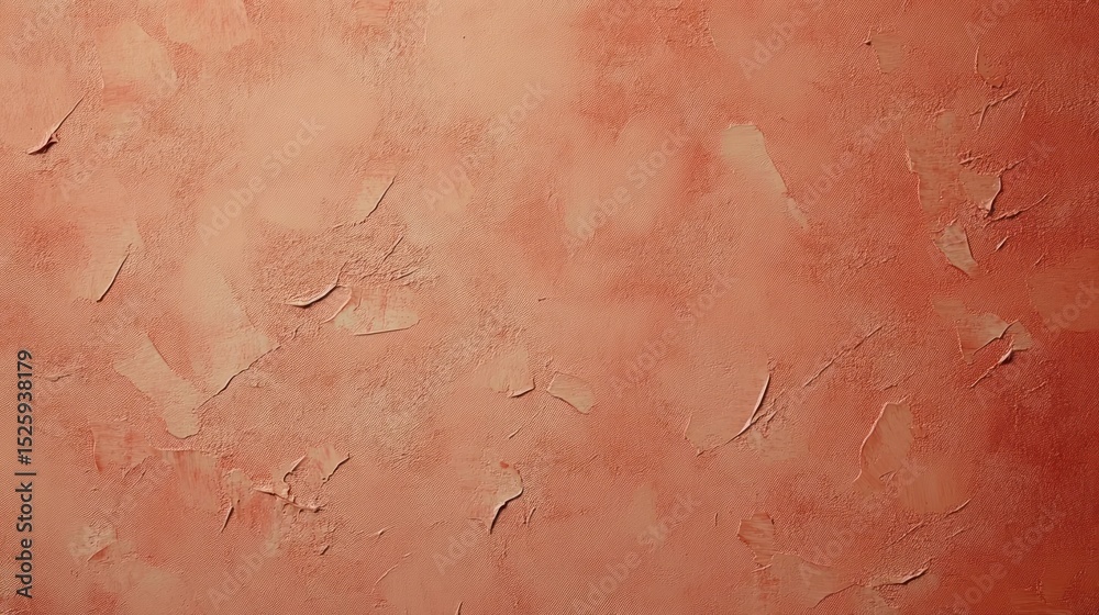 Fototapeta premium close-up of a textured wall with peeling paint and rough patches in various shades of reddish-orange