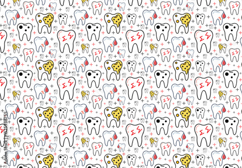  Dental clinic seamless pattern with thin line icons related to teeth treatment, dental equipment, oral hygiene. Vector illustration for web page, banner, print media.
