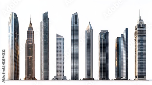 Set of Different Skyscraper Buildings Isolated on White Background