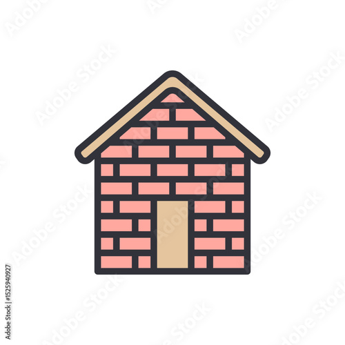 Cartoon Brick House With A Triangular Roof On A Transparent Display