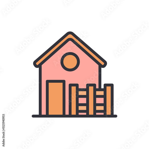 Delightful Pink House With a Small Fence In A Simplified Style