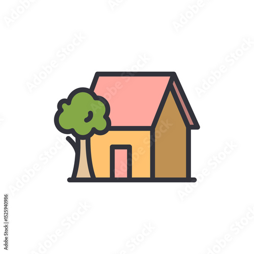 Charming Icon Of A House With A Tree On A Transparent Backdrop