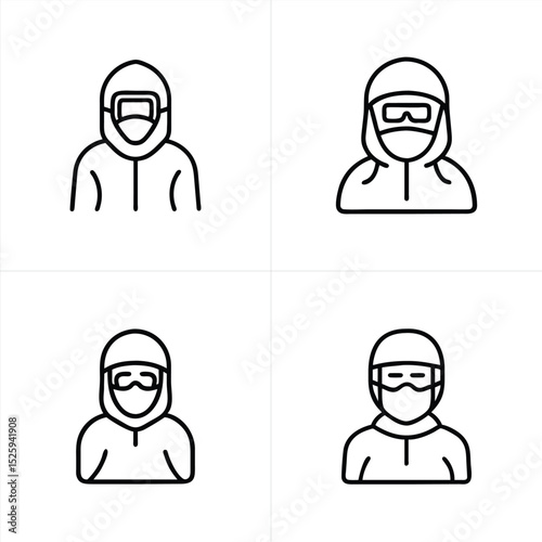 Healthcare worker with PPE icon set showing safety gear for doctors nurses and medical staff
