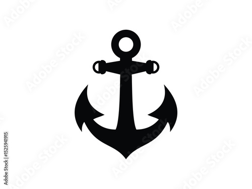 Anchor Symbol, Nautical Theme Black Silhouette Vector