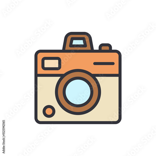 Retro Camera Icon With Rounded Design Elements On Transparent Style