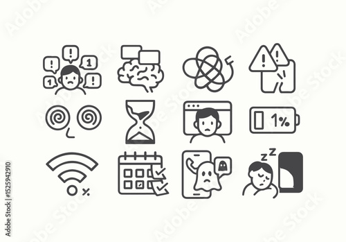 Navigating Modern Struggles Visual Icons of Burnout and Overload