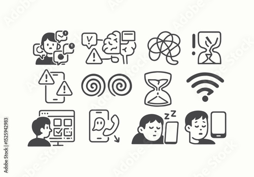Daily Routine Line Icons Set Representing Wellness and Productivity