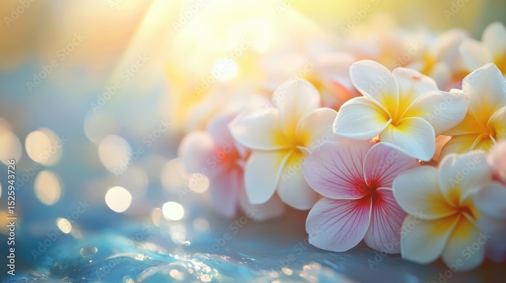 Fototapeta premium Plumeria Flowers on Water, Tropical Serenity