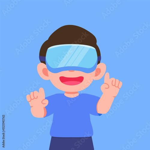 Cute Cartoon Boy Wearing Virtual Reality character design
