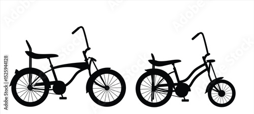 Vintage Lowrider Bicycles Vector. Low Rider Bicycle Illustration Set, Black and White Silhouettes. Collection of Different Lowrider Bicycles, Perfect for Logos, Designs, and More.