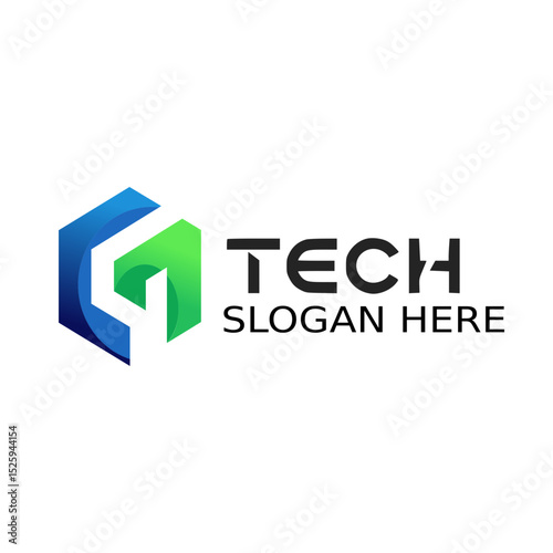Modern tech logo with 3D gradient G letter, abstract geometric style for IT, software, or digital company branding