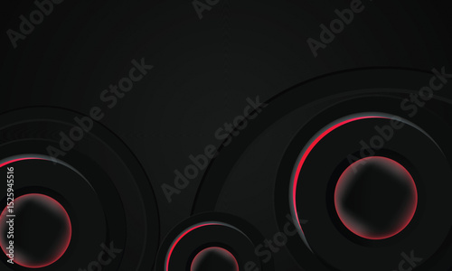 Abstract black geometric wallpaper background with red neon light decoration design