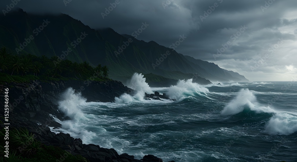 Fototapeta premium Dramatic Coastal Cliffs with Ocean Waves under Stormy Skies