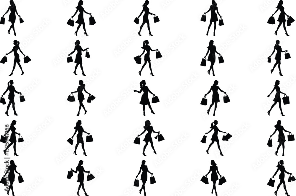 Naklejka premium Silhouette women walking with shopping bags