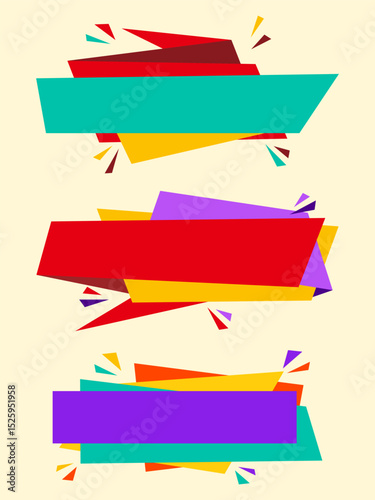 Vibrant abstract banners in geometric style, ideal for social media, ads, websites, or announcements. Fully editable for various purposes.