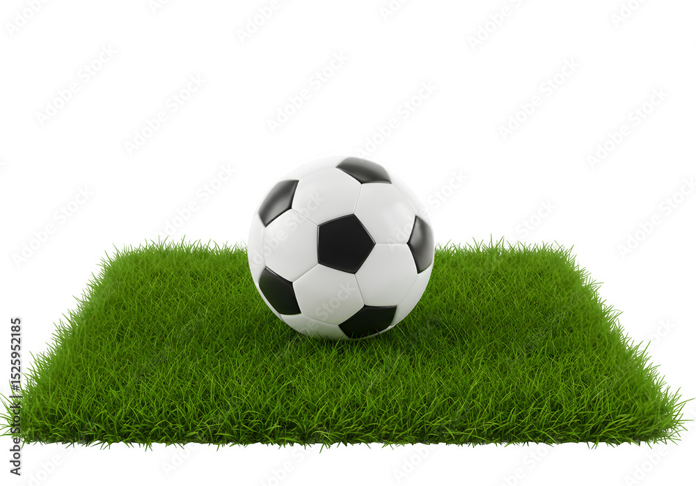 Obraz premium Grass with a soccer ball isolated on white or transparent background. PNG