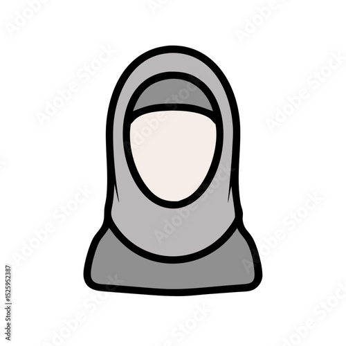Simple Handdrawn Female Hijab Outline Icon with Faceless Character Illustration