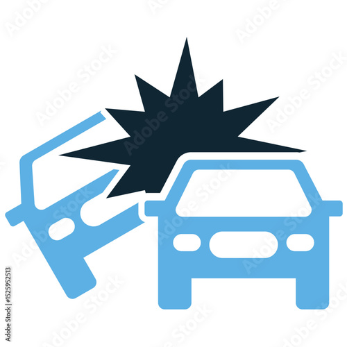 Car crash icon vector depicting vehicle collision and accident. Ideal for safety warnings, insurance claims, emergency services, and road hazard illustrations.