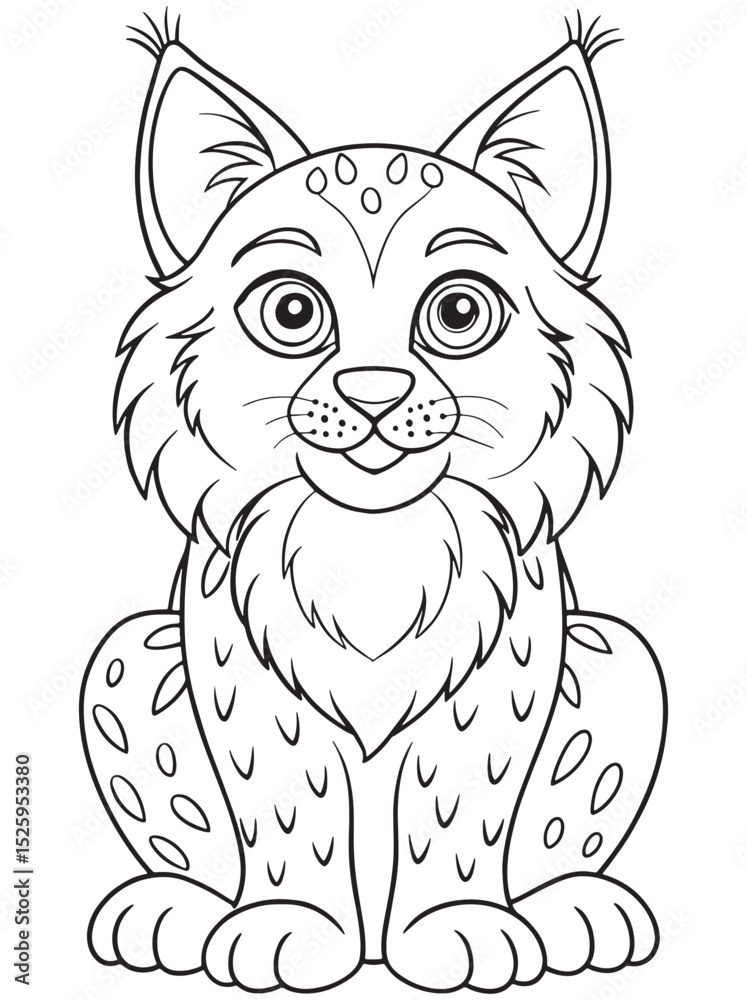 Fototapeta premium a cute cartoon lynx with big eyes and spots sitting on white background