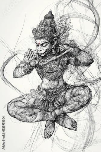 Hanuman Sketch  Black and White Line Art  Hindu God
