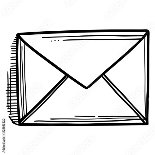 Hand drawn illustration of a closed envelope with a simple design and visible lines and shading detail