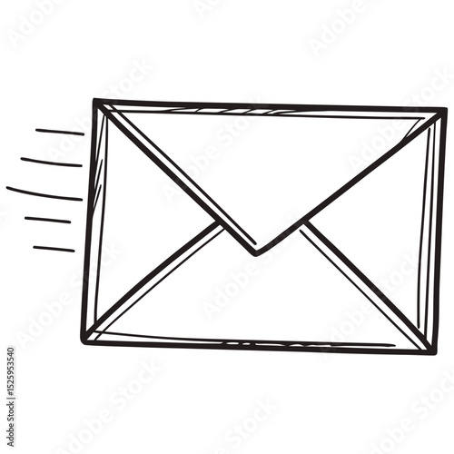 Illustration of a hand drawn envelope with motion lines indicating it is being sent quickly in the mail