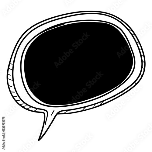 A simple black and white drawing of a speech bubble with a thick outline and filled black center space