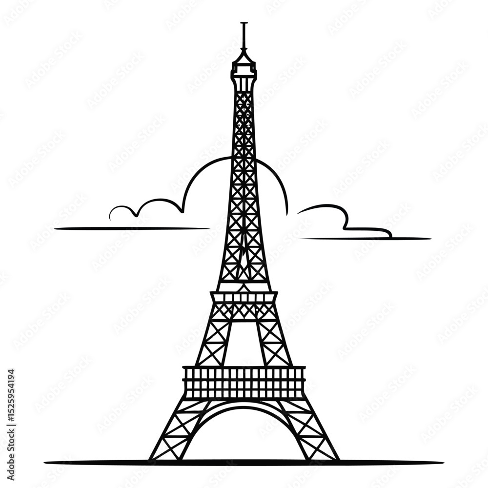 Fototapeta premium Eiffel Tower Icon – Symbol of Paris, France in Minimal Line Art