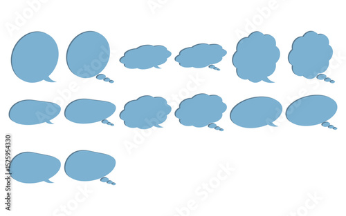 吹き出し　青色　淡い　セット　イラスト
