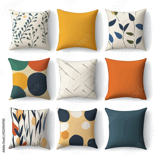 2D flat Throw Pillows vector illustration, isolated on a white background.