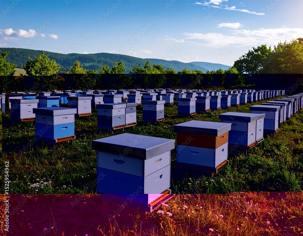 Beehives in a field Beehives in a field
